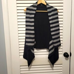 MOSSIMO Women's New Knit Vest Shawl Medium Black & Gray Stripe NWT